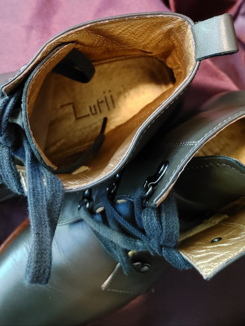 RARE Zuriick Nico Leather Lace Up Boots Black Olive Women's Size 7 - Picture 7 of 10